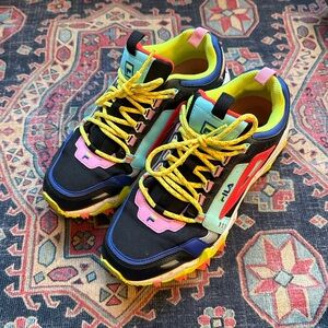 Fila Colorful Athletic Shoes - Neon Red, Yellow, Black